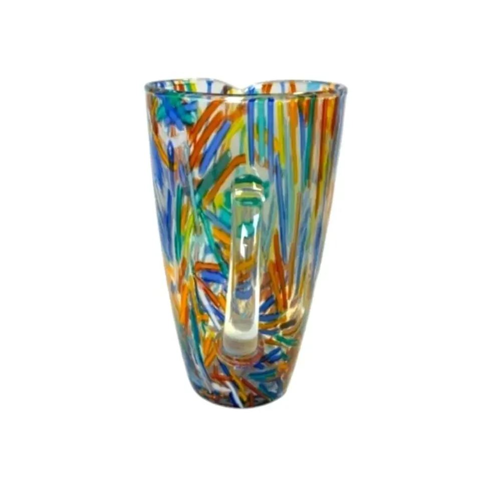 Pier 1 Confetti Hand Blown Multicolor Art Glass Pitcher 9.25